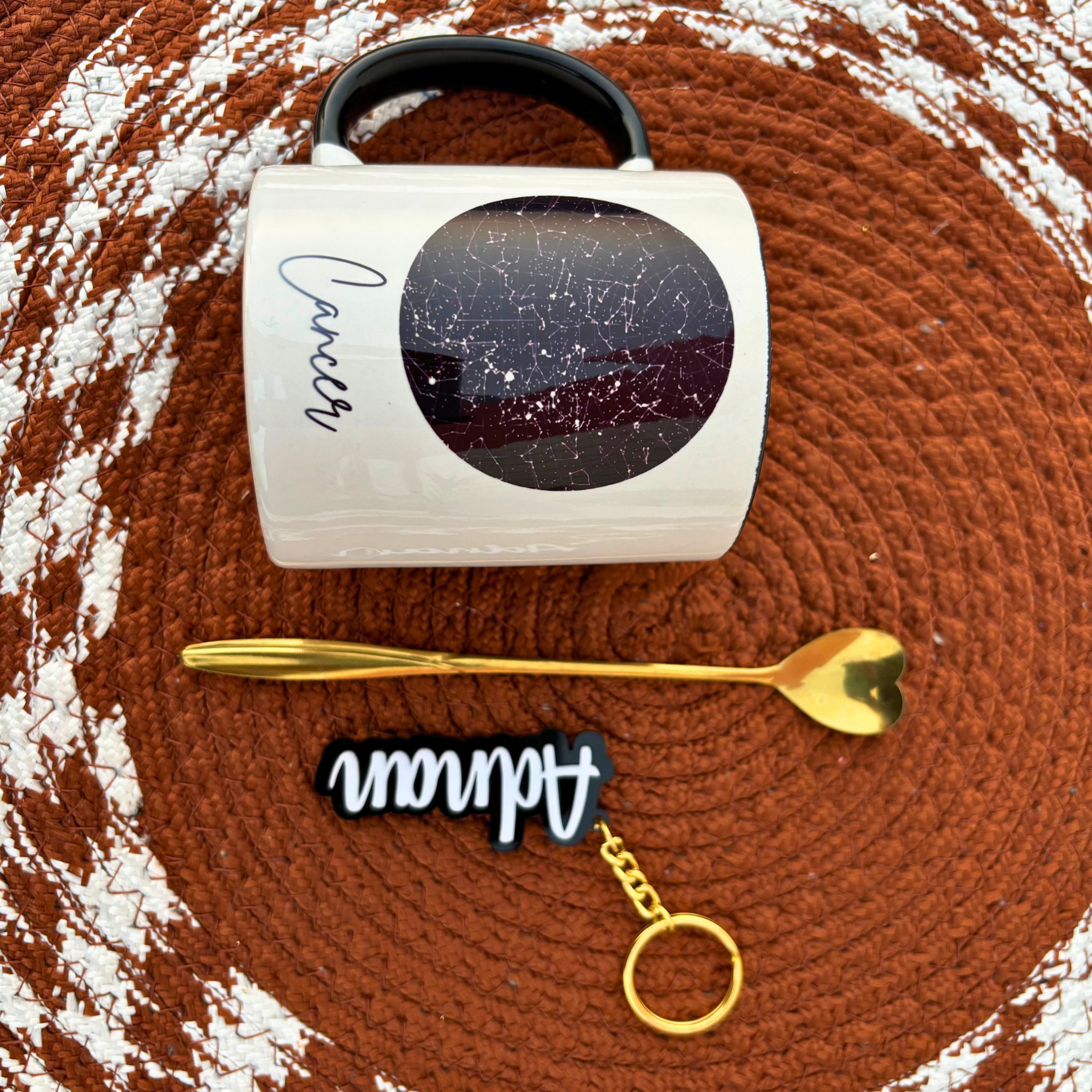 Birthday Gift Set - Starmap Mug + Keychain + Golden Spoon