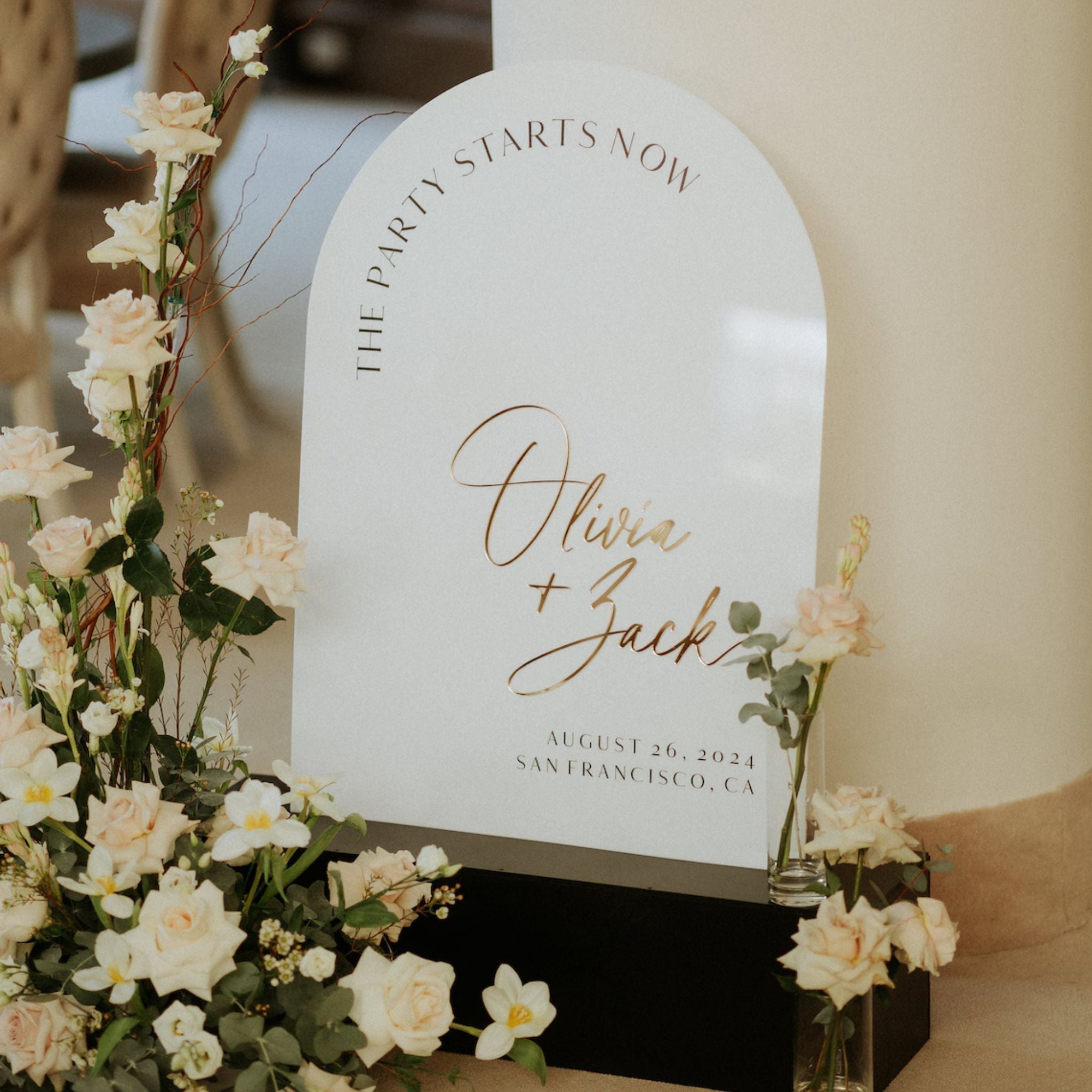 Wedding Sign - ArchWhite Acrylic & Gold Mirror Reception Welcome Decor